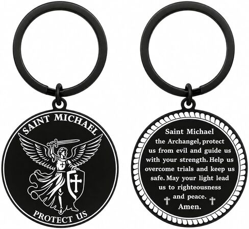 Saint Michael Keychain - St Michael the Archangel Protection Prayer Coin Keychain - Saint Michaels Medal Challenge Gift, Catholic Christian Religious Gift in Saudi Arabia