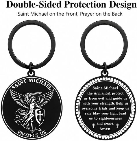 Saint Michael Keychain - St Michael the Archangel Protection Prayer Coin Keychain - Saint Michaels Medal Challenge Gift, Catholic Christian Religious Gift in Saudi Arabia