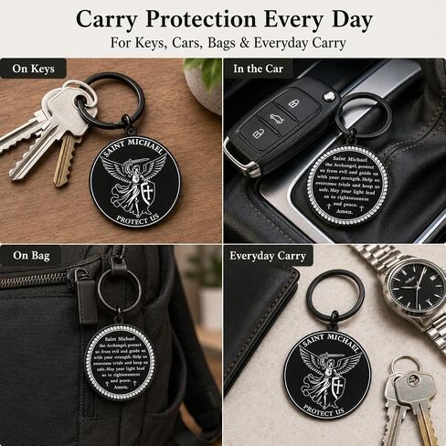 Saint Michael Keychain - St Michael the Archangel Protection Prayer Coin Keychain - Saint Michaels Medal Challenge Gift, Catholic Christian Religious Gift in Saudi Arabia