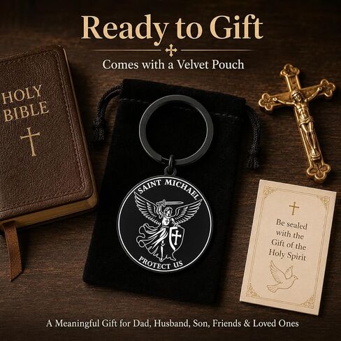Saint Michael Keychain - St Michael the Archangel Protection Prayer Coin Keychain - Saint Michaels Medal Challenge Gift, Catholic Christian Religious Gift in Saudi Arabia