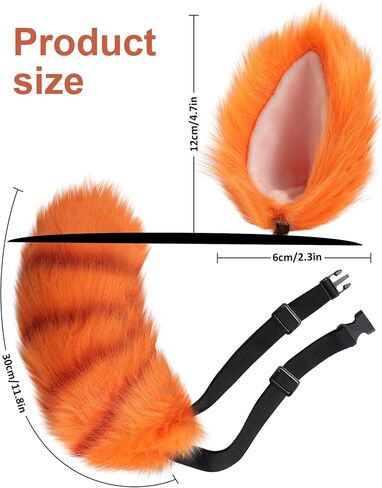 Roicaholy Red Panda Ears and Tail Set, Red Panda Costume Cosplay Accessory, Faux Fur Tail Animal Ears Hair Clip for Halloween in Saudi Arabia