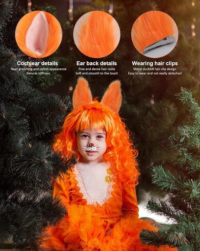 Roicaholy Red Panda Ears and Tail Set, Red Panda Costume Cosplay Accessory, Faux Fur Tail Animal Ears Hair Clip for Halloween in Saudi Arabia