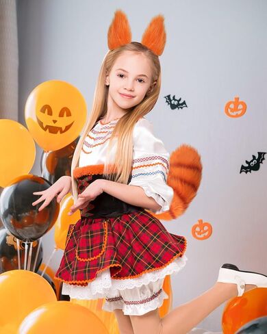 Roicaholy Red Panda Ears and Tail Set, Red Panda Costume Cosplay Accessory, Faux Fur Tail Animal Ears Hair Clip for Halloween in Saudi Arabia