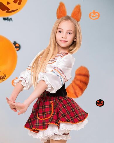 Roicaholy Red Panda Ears and Tail Set, Red Panda Costume Cosplay Accessory, Faux Fur Tail Animal Ears Hair Clip for Halloween in Saudi Arabia