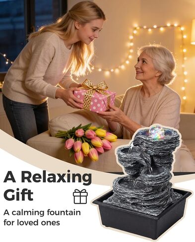 Tabletop Water Fountain with LED Lights & Rolling Bubble Ball, Indoor Waterfall Fountains for Home Office Zen Meditation Decor, Best Home Gifts for Friends or Family in Saudi Arabia