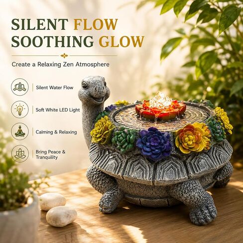 Turtle Tabletop Waterfall Fountain with LED Lights – 11″ Desktop Home Office Decor, Quiet Indoor Water Feature Humidifier, Feng Shui Lucky Turtle Gift in Saudi Arabia