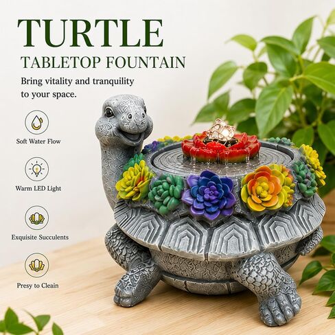 Turtle Tabletop Waterfall Fountain with LED Lights – 11″ Desktop Home Office Decor, Quiet Indoor Water Feature Humidifier, Feng Shui Lucky Turtle Gift in Saudi Arabia