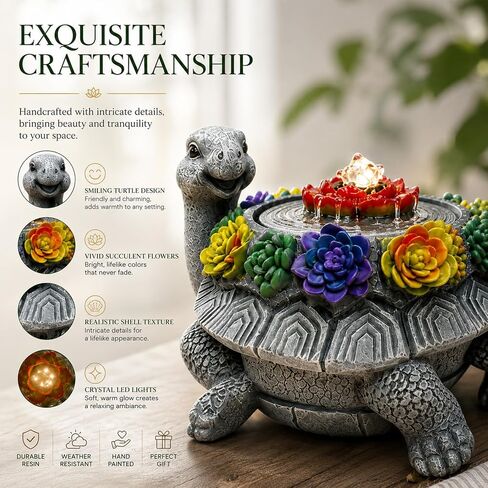 Turtle Tabletop Waterfall Fountain with LED Lights – 11″ Desktop Home Office Decor, Quiet Indoor Water Feature Humidifier, Feng Shui Lucky Turtle Gift in Saudi Arabia
