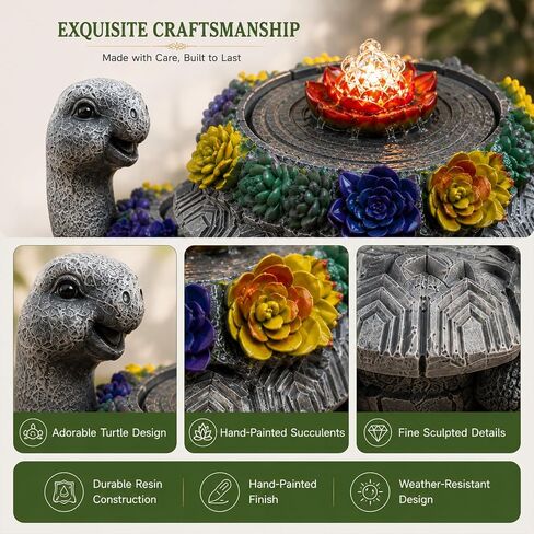 Turtle Tabletop Waterfall Fountain with LED Lights – 11″ Desktop Home Office Decor, Quiet Indoor Water Feature Humidifier, Feng Shui Lucky Turtle Gift in Saudi Arabia