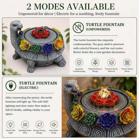 Turtle Tabletop Waterfall Fountain with LED Lights – 11″ Desktop Home Office Decor, Quiet Indoor Water Feature Humidifier, Feng Shui Lucky Turtle Gift in Saudi Arabia