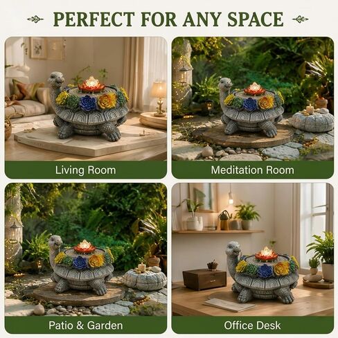 Turtle Tabletop Waterfall Fountain with LED Lights – 11″ Desktop Home Office Decor, Quiet Indoor Water Feature Humidifier, Feng Shui Lucky Turtle Gift in Saudi Arabia