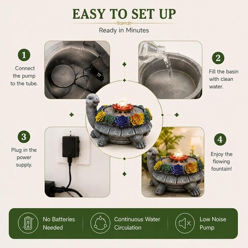 Turtle Tabletop Waterfall Fountain with LED Lights – 11″ Desktop Home Office Decor, Quiet Indoor Water Feature Humidifier, Feng Shui Lucky Turtle Gift in Saudi Arabia