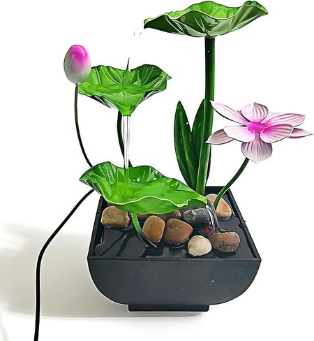 نافورة منضدية من Tipmant Iron Art Lotus Tabletop، نبات معدني داخلي لزهرة المناظر الطبيعية، زخرفة سطح المكتب، مضخة مياه USB لطاولة مكتب المنزل، استرخاء زن، هدية in Kuwait