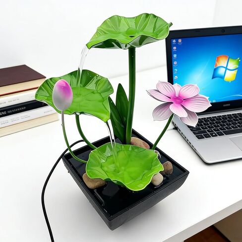 نافورة منضدية من Tipmant Iron Art Lotus Tabletop، نبات معدني داخلي لزهرة المناظر الطبيعية، زخرفة سطح المكتب، مضخة مياه USB لطاولة مكتب المنزل، استرخاء زن، هدية in Kuwait