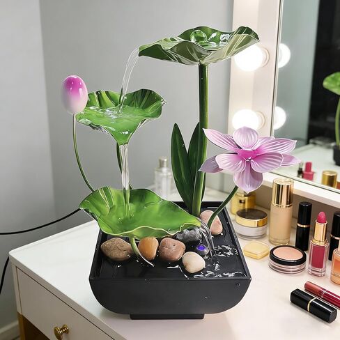 نافورة منضدية من Tipmant Iron Art Lotus Tabletop، نبات معدني داخلي لزهرة المناظر الطبيعية، زخرفة سطح المكتب، مضخة مياه USB لطاولة مكتب المنزل، استرخاء زن، هدية in Kuwait
