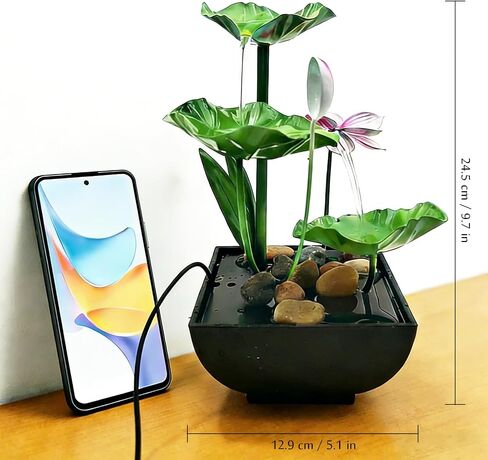 نافورة منضدية من Tipmant Iron Art Lotus Tabletop، نبات معدني داخلي لزهرة المناظر الطبيعية، زخرفة سطح المكتب، مضخة مياه USB لطاولة مكتب المنزل، استرخاء زن، هدية in Kuwait