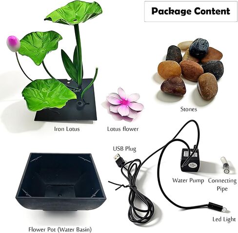 نافورة منضدية من Tipmant Iron Art Lotus Tabletop، نبات معدني داخلي لزهرة المناظر الطبيعية، زخرفة سطح المكتب، مضخة مياه USB لطاولة مكتب المنزل، استرخاء زن، هدية in Kuwait
