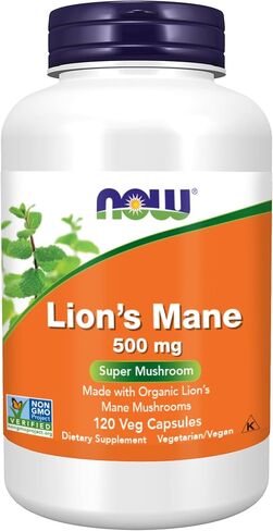 NOW Foods Supplements Lion's Mane 500 mg Super Mushroom Made with Organic Lion's Mane Mushrooms 120 Veg Capsules in Kuwait