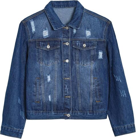 LifeShe Distressed Jean Jacket Women Basic Ripped Denim Jacket Fall Boyfriend Shacket 2026 Trendy in Kuwait
