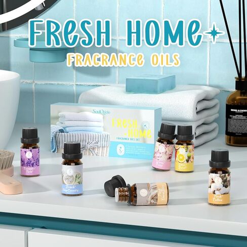Clean Essential Oils Set, SoulOrigin Fragrance Oil Gift Set for Oil Diffusers, Scented Oils 6x10ml - Beach Sage Laundry Detergent, Citrus Burst, Lavender Fields, Fresh Linen, Warm Petals, Fresh Cotton in Saudi Arabia