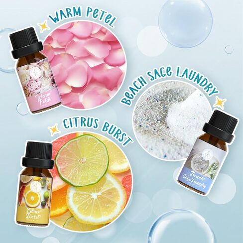 Clean Essential Oils Set, SoulOrigin Fragrance Oil Gift Set for Oil Diffusers, Scented Oils 6x10ml - Beach Sage Laundry Detergent, Citrus Burst, Lavender Fields, Fresh Linen, Warm Petals, Fresh Cotton in Saudi Arabia