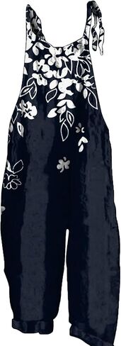 NAMTYQX Women Linen Overalls Summer Casual Floral Printed Loose Fit Jumpsuits Boho Cute Wide Leg Rompers Pants with Pockets in Saudi Arabia