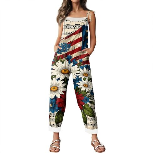 NAMTYQX Women Linen Overalls Summer Casual Floral Printed Loose Fit Jumpsuits Boho Cute Wide Leg Rompers Pants with Pockets in Saudi Arabia