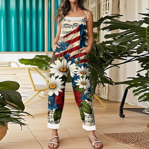 NAMTYQX Women Linen Overalls Summer Casual Floral Printed Loose Fit Jumpsuits Boho Cute Wide Leg Rompers Pants with Pockets in Saudi Arabia
