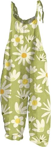 NAMTYQX Women Linen Overalls Summer Casual Floral Printed Loose Fit Jumpsuits Boho Cute Wide Leg Rompers Pants with Pockets in Saudi Arabia