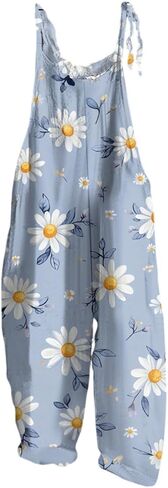 NAMTYQX Women Linen Overalls Summer Casual Floral Printed Loose Fit Jumpsuits Boho Cute Wide Leg Rompers Pants with Pockets in Saudi Arabia