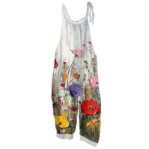 NAMTYQX Women Linen Overalls Summer Casual Floral Printed Loose Fit Jumpsuits Boho Cute Wide Leg Rompers Pants with Pockets in Saudi Arabia