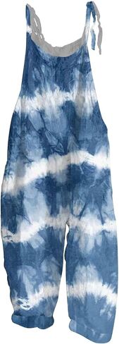 NAMTYQX Women Linen Overalls Summer Casual Floral Printed Loose Fit Jumpsuits Boho Cute Wide Leg Rompers Pants with Pockets in Saudi Arabia