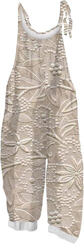 NAMTYQX Women Linen Overalls Summer Casual Floral Printed Loose Fit Jumpsuits Boho Cute Wide Leg Rompers Pants with Pockets in Saudi Arabia