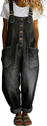 Denim Jumpsuit for Women Summer Spring Bib Button Jean Pants Overalls Jumpers Rompers with Pockets Y2K Outfits in Saudi Arabia