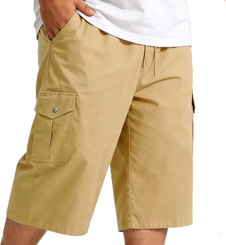 Big and Tall Men's 3/4 Length Cargo Shorts Elastic Waist Drawstring Capri Below Knee Long Shorts with Multi Pockets in Saudi Arabia