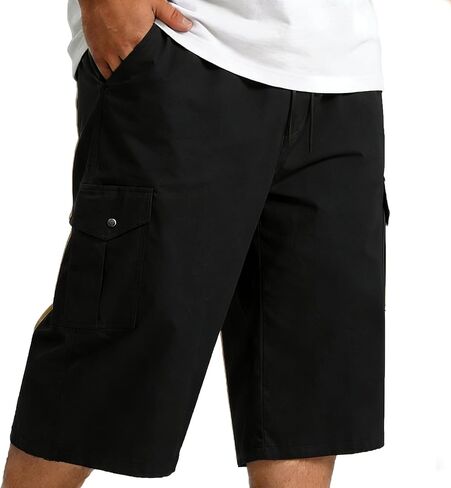 Big and Tall Men's 3/4 Length Cargo Shorts Elastic Waist Drawstring Capri Below Knee Long Shorts with Multi Pockets in Saudi Arabia