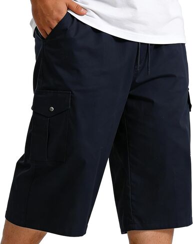 Big and Tall Men's 3/4 Length Cargo Shorts Elastic Waist Drawstring Capri Below Knee Long Shorts with Multi Pockets in Saudi Arabia