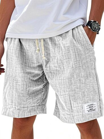 Men's Casual Shorts Summer Beach Solid Color Elastic Waist Drawstring Knee Length Streetwear Shorts in Kuwait