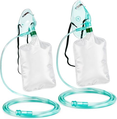 ANSNF 2 Pack High Flow Oxygen Mask for Adults, Non Rebreather Oxygen Mask with Reservoir Bag, Portable Oxygen Face Mask with 6.6' Tube & Adjustable Elastic Strap, Size M L in Saudi Arabia