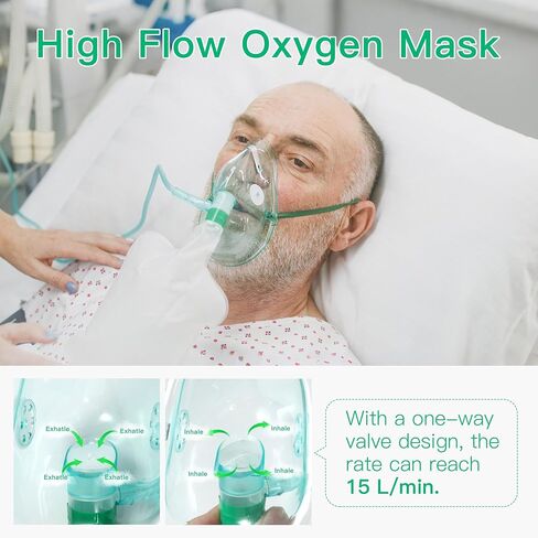 ANSNF 2 Pack High Flow Oxygen Mask for Adults, Non Rebreather Oxygen Mask with Reservoir Bag, Portable Oxygen Face Mask with 6.6' Tube & Adjustable Elastic Strap, Size M L in Saudi Arabia
