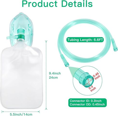 ANSNF 2 Pack High Flow Oxygen Mask for Adults, Non Rebreather Oxygen Mask with Reservoir Bag, Portable Oxygen Face Mask with 6.6' Tube & Adjustable Elastic Strap, Size M L in Saudi Arabia