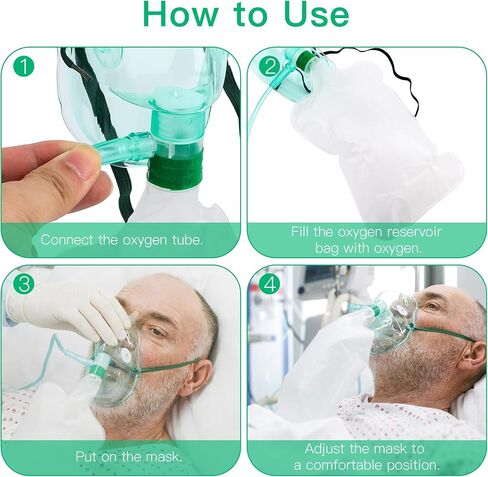 ANSNF 2 Pack High Flow Oxygen Mask for Adults, Non Rebreather Oxygen Mask with Reservoir Bag, Portable Oxygen Face Mask with 6.6' Tube & Adjustable Elastic Strap, Size M L in Saudi Arabia