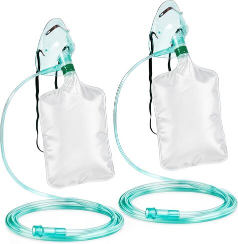 ANSNF 2 Pack High Flow Oxygen Mask for Adults, Non Rebreather Oxygen Mask with Reservoir Bag, Portable Oxygen Face Mask with 6.6' Tube & Adjustable Elastic Strap, Size M L in Saudi Arabia