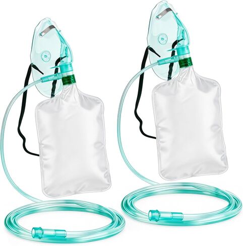 ANSNF 2 Pack High Flow Oxygen Mask for Adults, Non Rebreather Oxygen Mask with Reservoir Bag, Portable Oxygen Face Mask with 6.6' Tube & Adjustable Elastic Strap, Size M L in Saudi Arabia