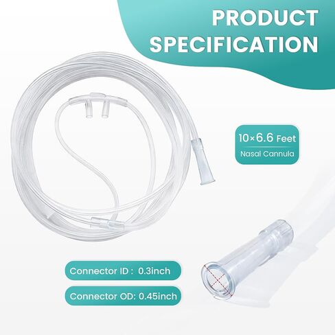 10 Pack Adult Oxygen Nasal Cannula, Soft & Lightweight Oxygen Tubing with Soft Curved Nose Piece, High Flow, Latex-Free, 6.6Ft (2M) in Saudi Arabia