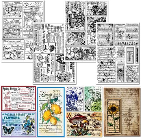 GLOBLELAND 4 Sheets Vintage Postcard Background Clear Stamp for Card Making Plan Frame Label Silicone Clear Stamp Seals Stain Background Transparent Stamps for DIY Scrapbooking Journals in Saudi Arabia