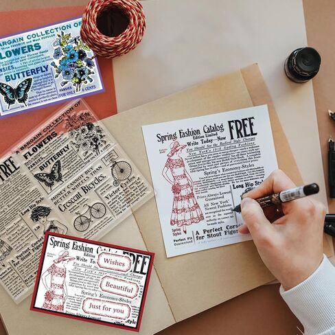 GLOBLELAND 4 Sheets Vintage Postcard Background Clear Stamp for Card Making Plan Frame Label Silicone Clear Stamp Seals Stain Background Transparent Stamps for DIY Scrapbooking Journals in Saudi Arabia