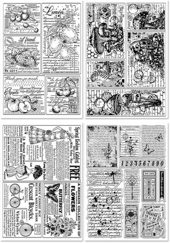 GLOBLELAND 4 Sheets Vintage Postcard Background Clear Stamp for Card Making Plan Frame Label Silicone Clear Stamp Seals Stain Background Transparent Stamps for DIY Scrapbooking Journals in Saudi Arabia