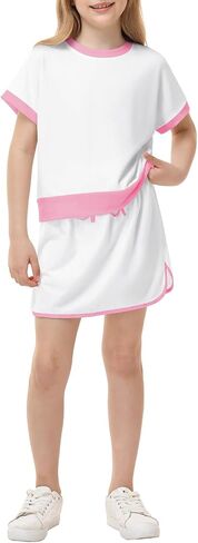 Girls 2 Piece Outfits Summer Short Sleeve Tops Skort Skirt with Built-in Shorts Set Casual Matching Sets in Kuwait