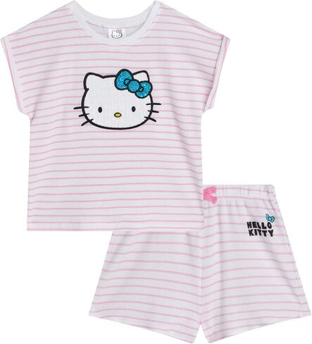Hello Kitty Girls Short Set - 2 Piece Short Sleeve Graphic Tee and Shorts Clothing Outfits (Sizes: 2T-12) in Saudi Arabia